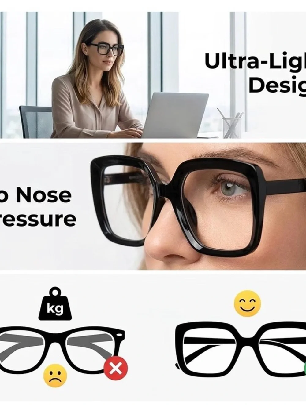 4-Pack Women's Oversized Square Fashion Glasses -Black,White, Tortoiseshell- 1.0